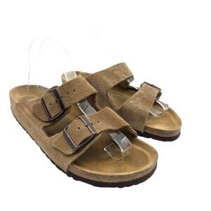 Birkenstock Arizona Suede Sandals Soft Footbed Size 41 US 10 Narrow Taupe Brown